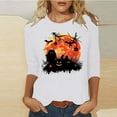 thumbnail image 2 of VKOYWKM Women Halloween Tops 3/4 Sleeve Halloween Pumpkin Bat Graphic T Shirt Crew Neck Halloween Party Tops Funny Print Tees, 2 of 6