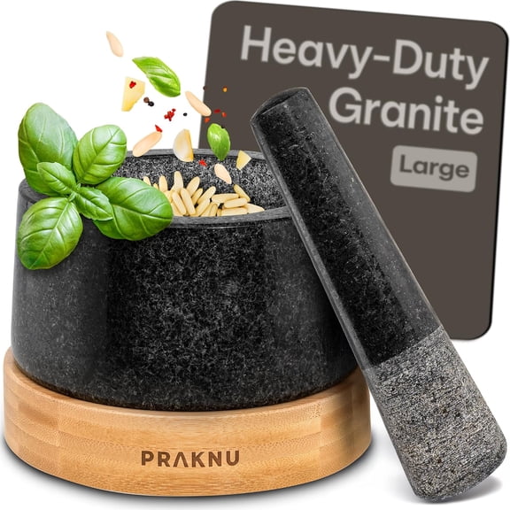Mortar and Pestle Set Lar 2 Cup - Heavy-Duty Stone Grinder for Spices & Herbs Durable Granite Molcajete Guacamole Bowl with Non-Slip Wooden Base Effortless Grinding Easy to Clean