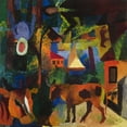 thumbnail image 2 of Macke, August 20x20 Gold Ornate Wood Framed with Double Matting Museum Art Print Titled - Landscape with Cows-Sailboat-and Painted-in Figures, 2 of 4