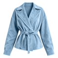 thumbnail image 4 of SONXAHE Faux Suede Wrap Tie Waist Jacket For Women Lapel Collar Long Sleeve Cropped Casual Outerwear Coat, 4 of 4