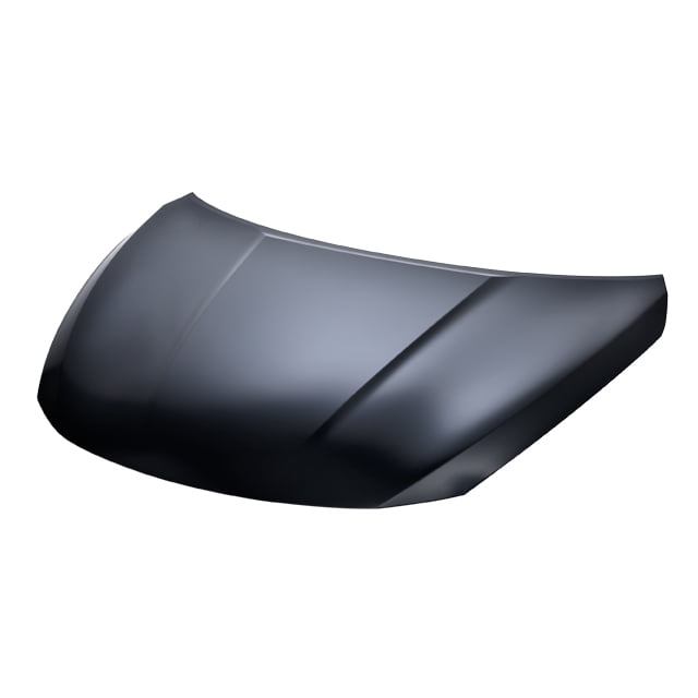 cofre altima 2016 al 2018 nissan tong yang Nuevo cofre de aluminio para Nissan Altima 2016 a 2018, vista frontal centrada en 3/4 con silueta curvada y dos nervaduras longitudinales, acabado liso metálico, pieza única para reemplazo de carrocería; a menudo usado en proyectos de restauración ligera.