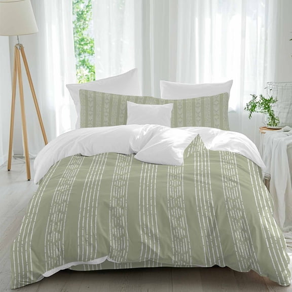 Vintage Bohemian Queen Size Comforter Set, Farmhouse Tribe Art Green White Bedding for All Seasons, 4 Pcs Bed Set, 1Quiltcover (90"x92") ,1Sheet(94"x116"), 2Pillowcases (30"x20")