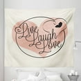 thumbnail image 1 of Live Laugh Love Tapestry, Romance Valentine's Day Theme Calligraphy Art Heart Butterfly, Fabric Wall Hanging Decor for Bedroom Living Room Dorm, 5 Sizes, Pale Pink Black White, by Ambesonne, 1 of 1
