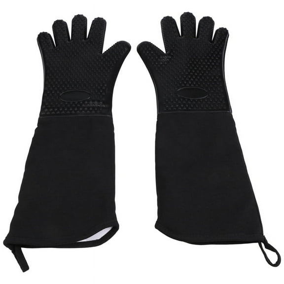 Extra Long Professional Silicone Oven Mitt, Heat Cooking Glove With Internal Cotton For Kitchen,Bbq,Baking,Grill - Black