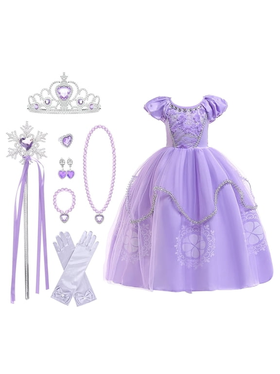 Little Girls Sofia Princess Costume Birthday Christmas Party Halloween Cosplay Fancy Dress Up Outfits w/Accessories