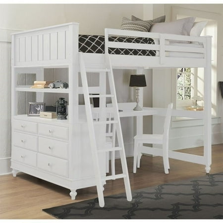 NE Kids Lake House Twin Loft Bed with Desk in White ...