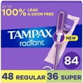 thumbnail image 1 of Tampax Radiant Tampons Multipack, with LeakGuard Braid, Regular/Super Absorbency, Unscented, 1 of 9