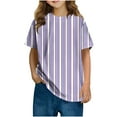 thumbnail image 2 of BRGZLK Toddler Summer T-Shirts Boys Girls Summer Fashion Cute Vertical Stripe Print Blouse Round Neck Short Sleeve Casual Versatile Tees Purple 5-6 Years, 2 of 6