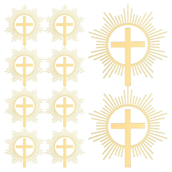 KALLORY 10Pcs Golden Cross Cake Decorations Acrylic Dessert Decoration for Holy Communions and Baptism Party