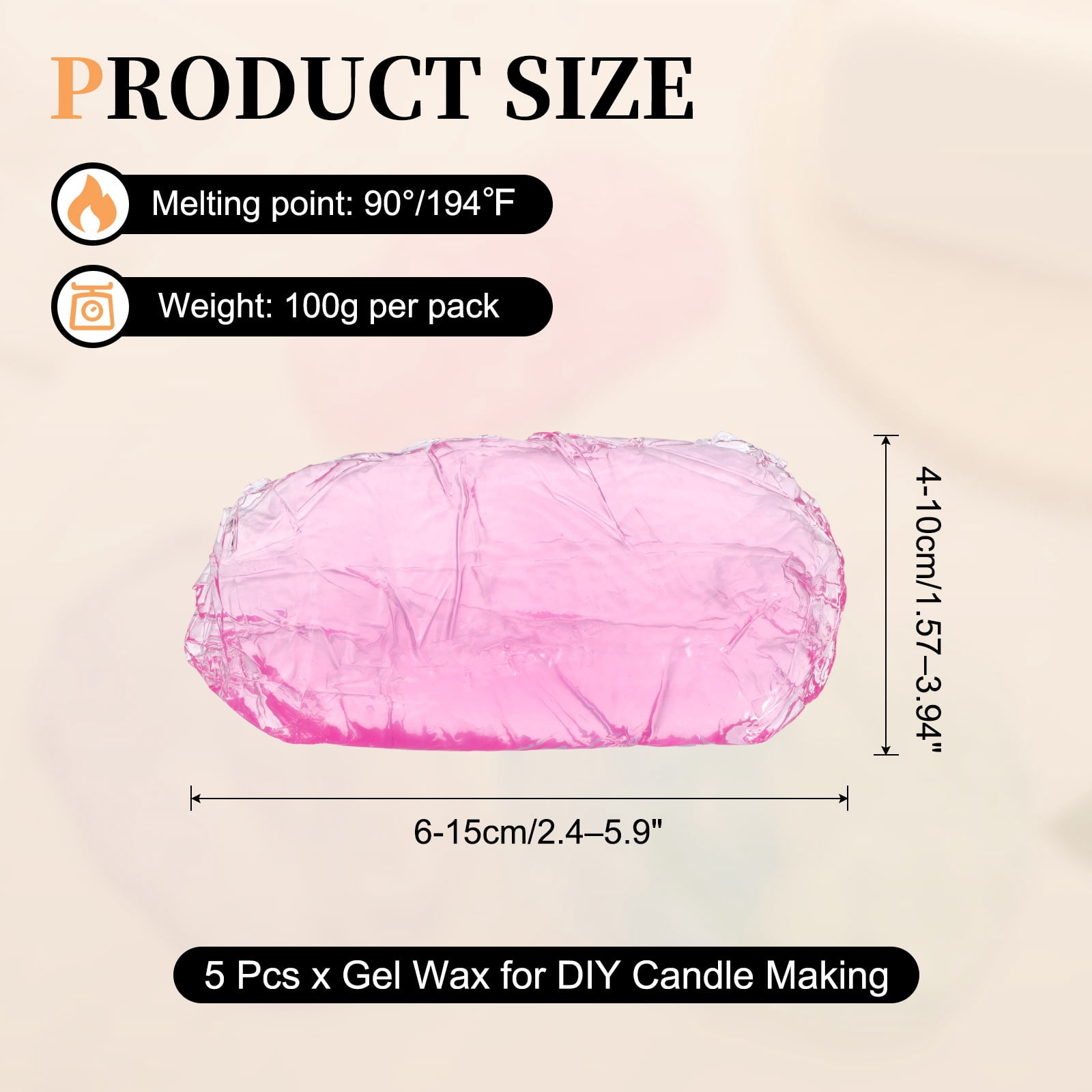 1lb Gel Wax for Candle Making, High Transparency Gel Wax Melts Candles Making Supplies for DIY Handmade Candle Decorative Material Supplies, Pink,5pcs