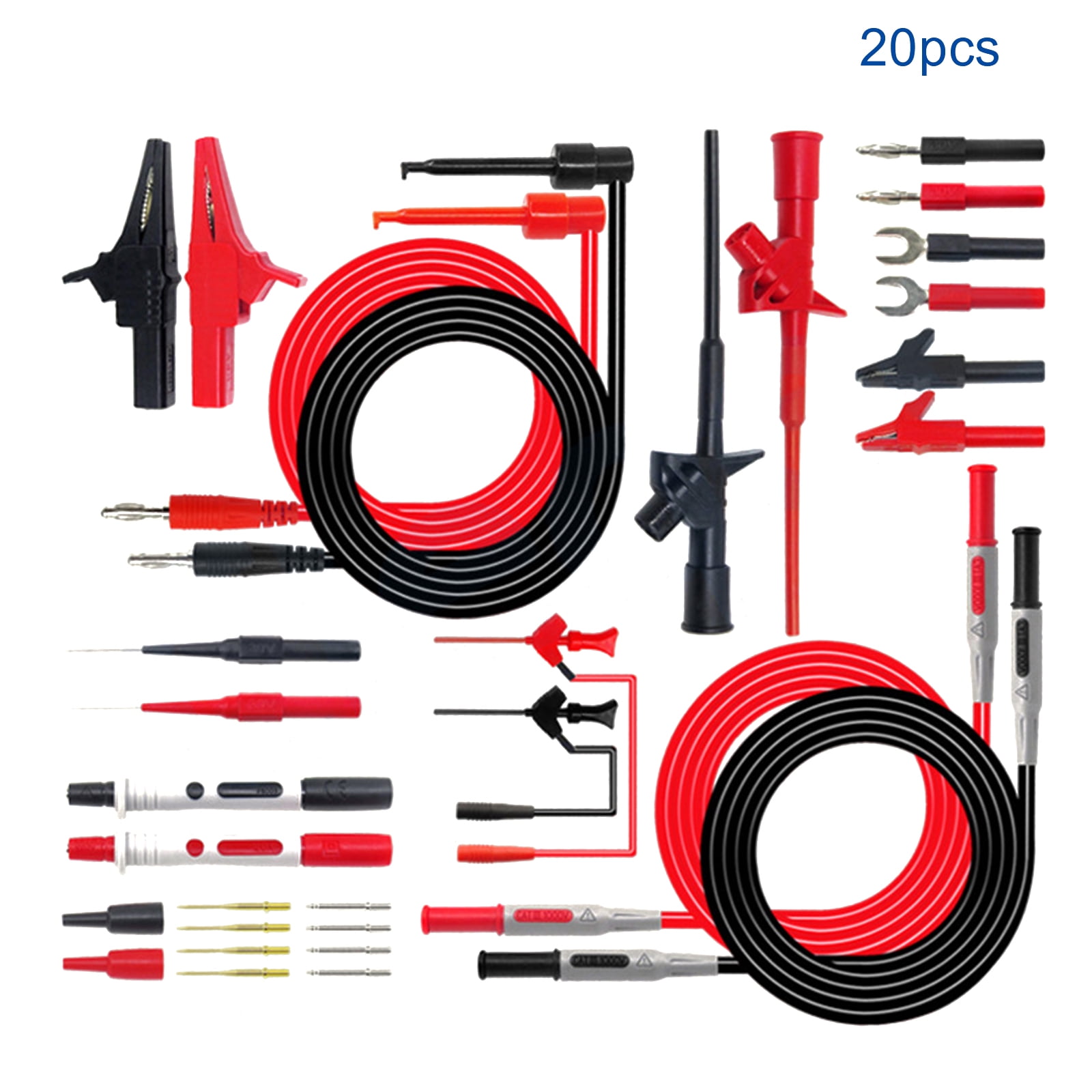 2x Electrical Test Hook Multimeter Test Probe  Grabber Black+Red 