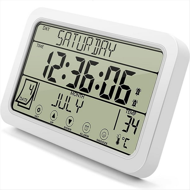 Reloj de Pared Digital, Reloj Digital A Batería, Reloj de Escritorio de 8 Pulgadas con Temperatura, Humedad, Día y Fecha para Oficina en Casa