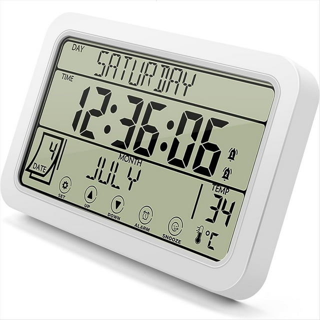 Reloj de Pared Digital, Reloj Digital A Batería, Reloj de Escritorio de 8 Pulgadas con Temperatura, Humedad, Día y Fecha para Oficina en Casa