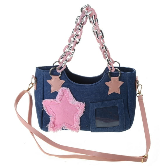 SIEYIO Fashion Shoulder Bag Vintage Denims Handbag Purses Y2k Star Tote Bag Unique Underarm Bag Convenient Commute Chain Bag