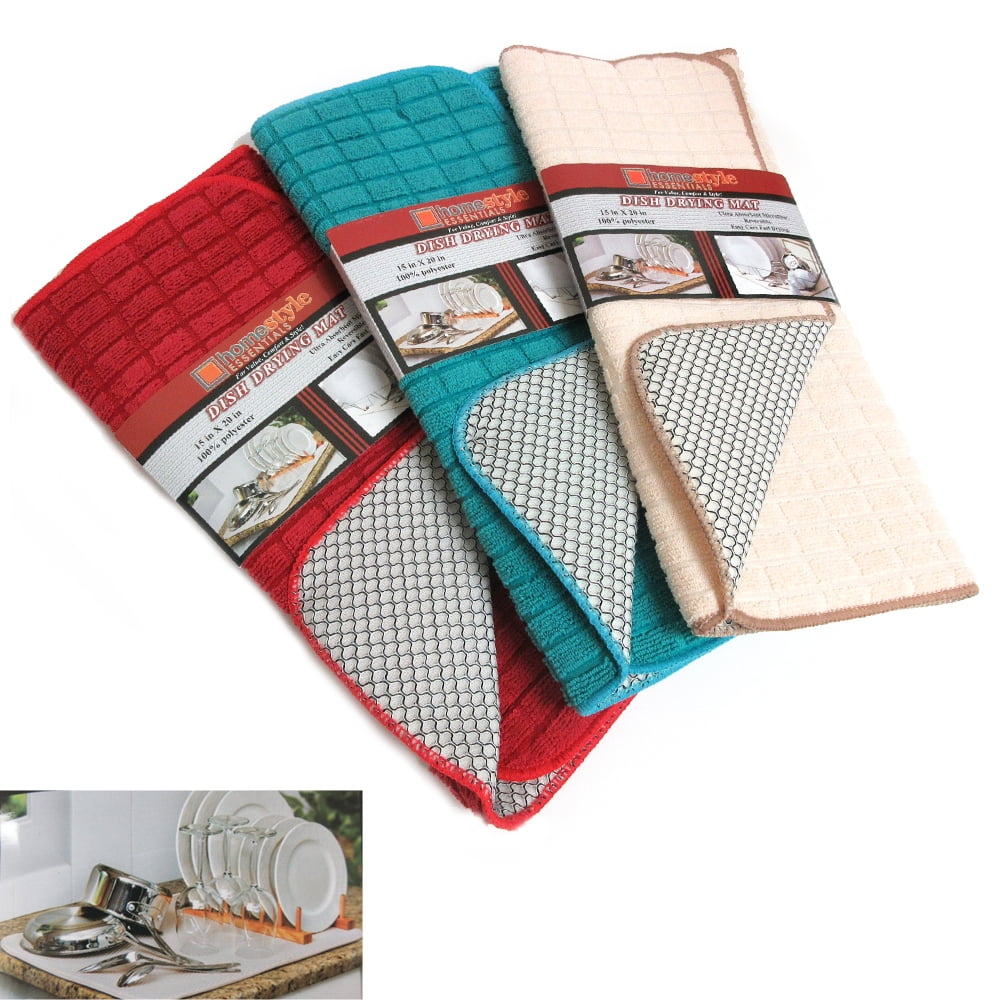 Kitchen Microfiber Dish Drying Mat (15 x 20) BEIGE/TAN & WHITE