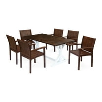GDF Studio Mira Outdoor Acacia Wood 7 Piece Dining Set, Dark Brown and White