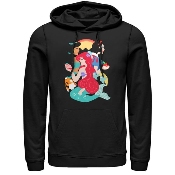 Men's Disney Princesses Cartoon Profile Pull Over Hoodie Black X Large