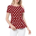 thumbnail image 6 of Allegra K Women's Round Neck Short Sleeves Polka Dots Peplum Blouse with Belt, 6 of 7