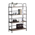 thumbnail image 2 of 36" X 16" X 59" Rustic Oak And Antique Black Particle Board Bookshelf, 2 of 3
