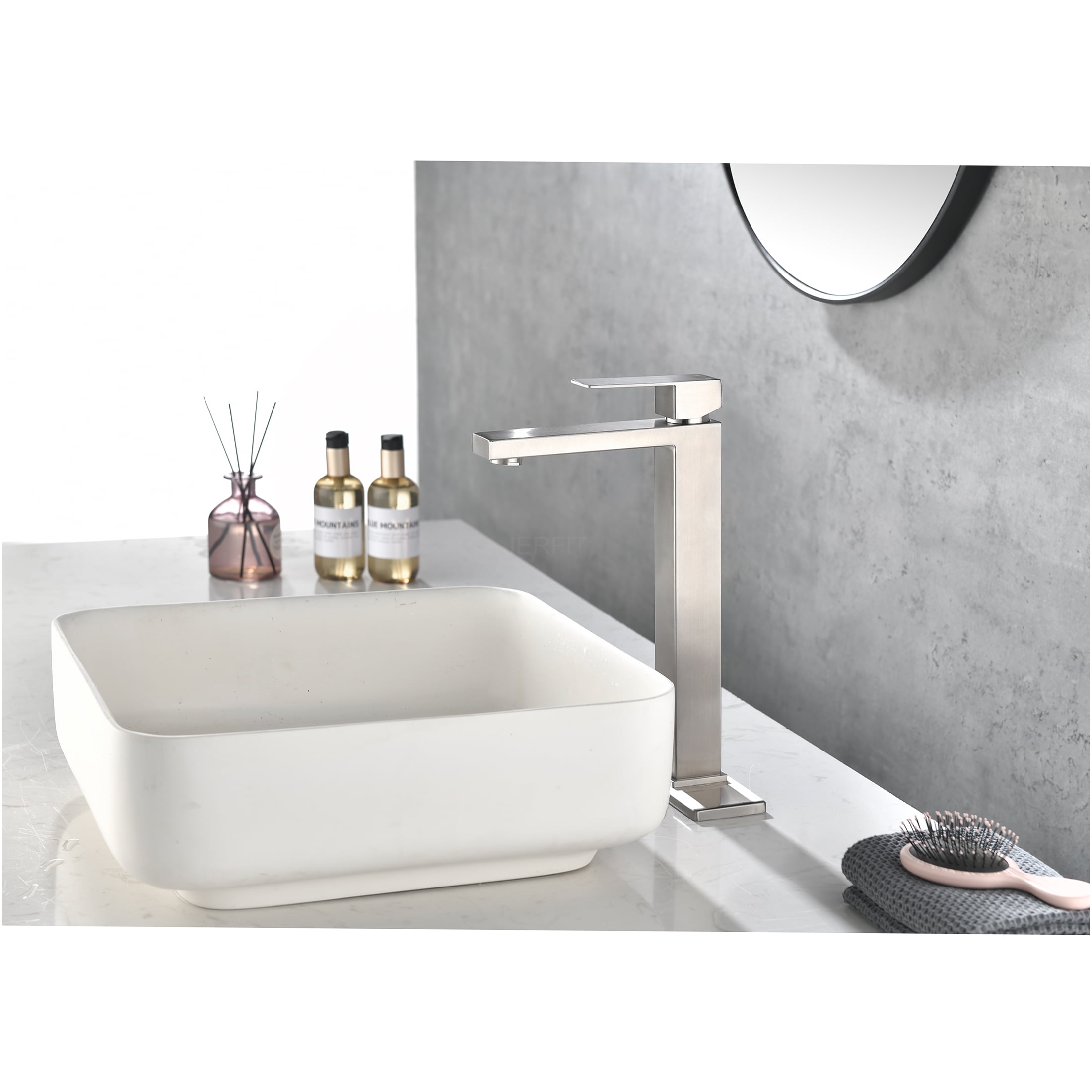 JERFIT Single Handle Bathroom Faucet Brushed Nickel, 1-Hole Vessel Sink Faucet with Pop-Up Drain Assembly, Anti-Splash Aerator, Stainless Steel Vanity Faucet for Bathroom Sink