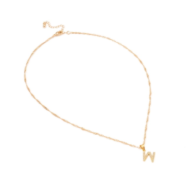 Dije Inicial Ametrinaa Letra W Mini Zirconia Chapa de Oro 18k Cadena