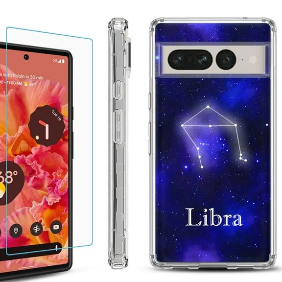 Shockproof Bumper Phone Case for Google Pixel 7 Pro, with Tempered Glass Screen Protector, by OneToughShield ® - Libra