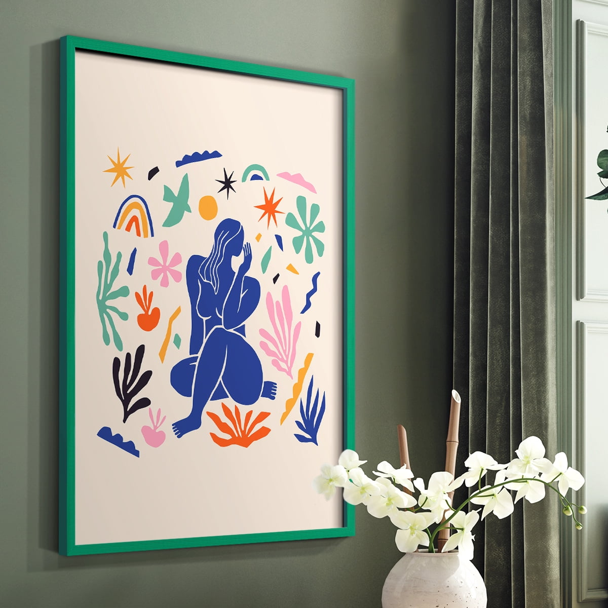 Matisse CDXLIV in Green Solid Wood Framed Print No Nail Hanging
