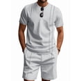 thumbnail image 2 of Men'S 2 Piece Outfits Short Sleeve Casual Shirt and Shorts Sets Light Gray XXL, 2 of 7