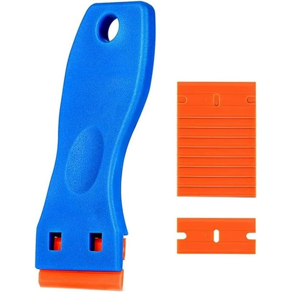 Book Sticker Remover Tool,Plastic Razor Blade Scraper with 100 Double-Edged Blades,Non-Scratch Label Decal Adhesive Remover for Glass, Book,and More,Lightweight & Reusable (Green 10*blades)