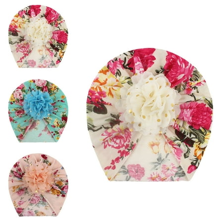 

Hunpta Hats For Kids Newborn Baby Boy Girl Floral Hat Headwear Cap Hat Accessories 3 PC Baby Hat