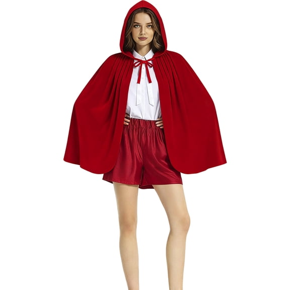 Elegant Short Cape with Ruffle Hem, Themed Performance Cloak, Holiday Party Attire, Velvet Hooded Cape, Stage Wear, Dramatic Character Outfit