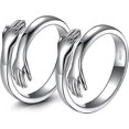 thumbnail image 1 of Set of 2 Hug Rings,Silver Hug Rings for Women Men Girls Hug Hands Rings Love Hugging Open Promise Ring Couples Wedding Statement Bands Adjustable Unis, 1 of 5