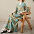 thumbnail image 4 of Vintage Women Cotton Linen Dress Print Spliced V Neck Short Sleeve Pocket Loose Dress, 4 of 9