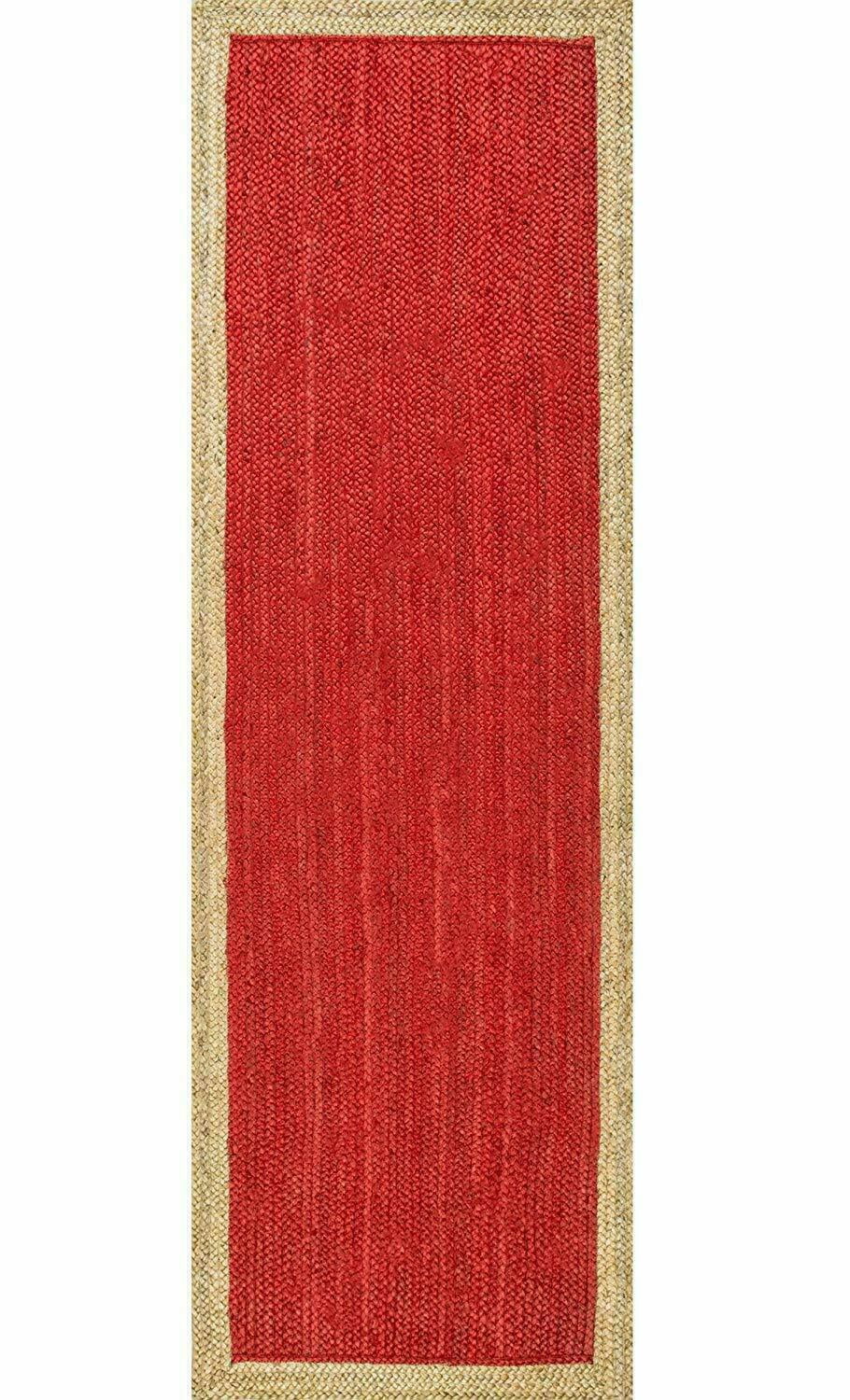 Avgari Creation Red Rug Rectangle Natural Jute Braided Style Runner rug Area Carpet Rag Rug Door Mat-(Rectangle Shape-24x36 Inch)