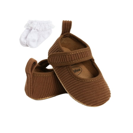 

Lieserram Baby Shoes Solid Color Ribbed Walking Shoes Soft Sole Footwear for Spring Fall Apricot/Brown/Gray/Pink 0-18 Months