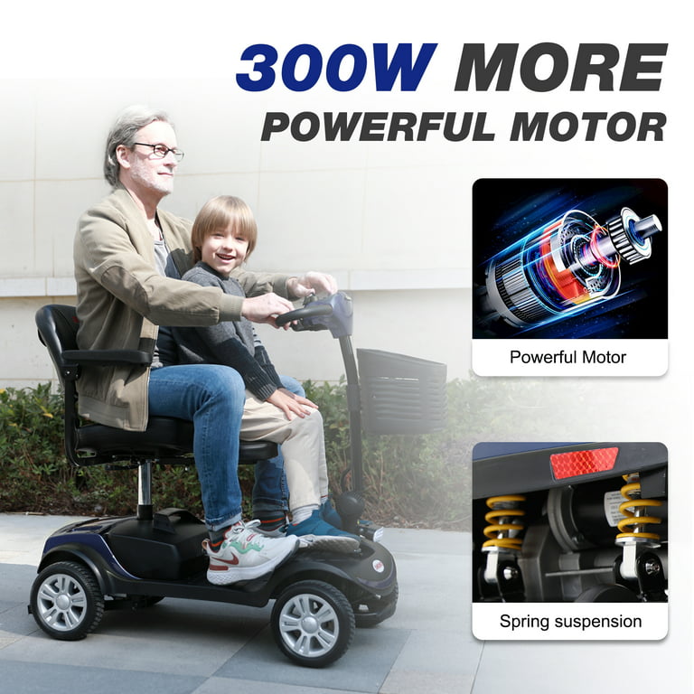 Outdoor Mobility Scooters for Adults & Seniors, 4 Wheel Electrical Scooter Headlights & Rear LED Light, 300lbs, Blue - Walmart.com