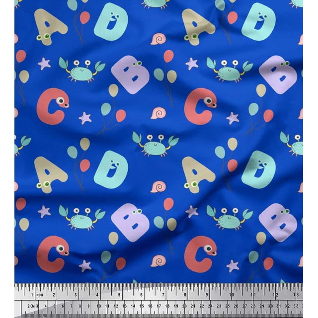 Soimoi Rayon Fabric Crab,Balloons & Alphabets Kids Decor Fabric Printed Yard 42 Inch Wide