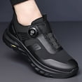 thumbnail image 2 of Men's Black Breathable Rotating Button Sneakers - Low-Top All-Black Sneakers with Thick Rubber Sole for Running, Gym, & Casual Wear - Round Toe Design for all-Season (Durable & Lightweight), 2 of 7