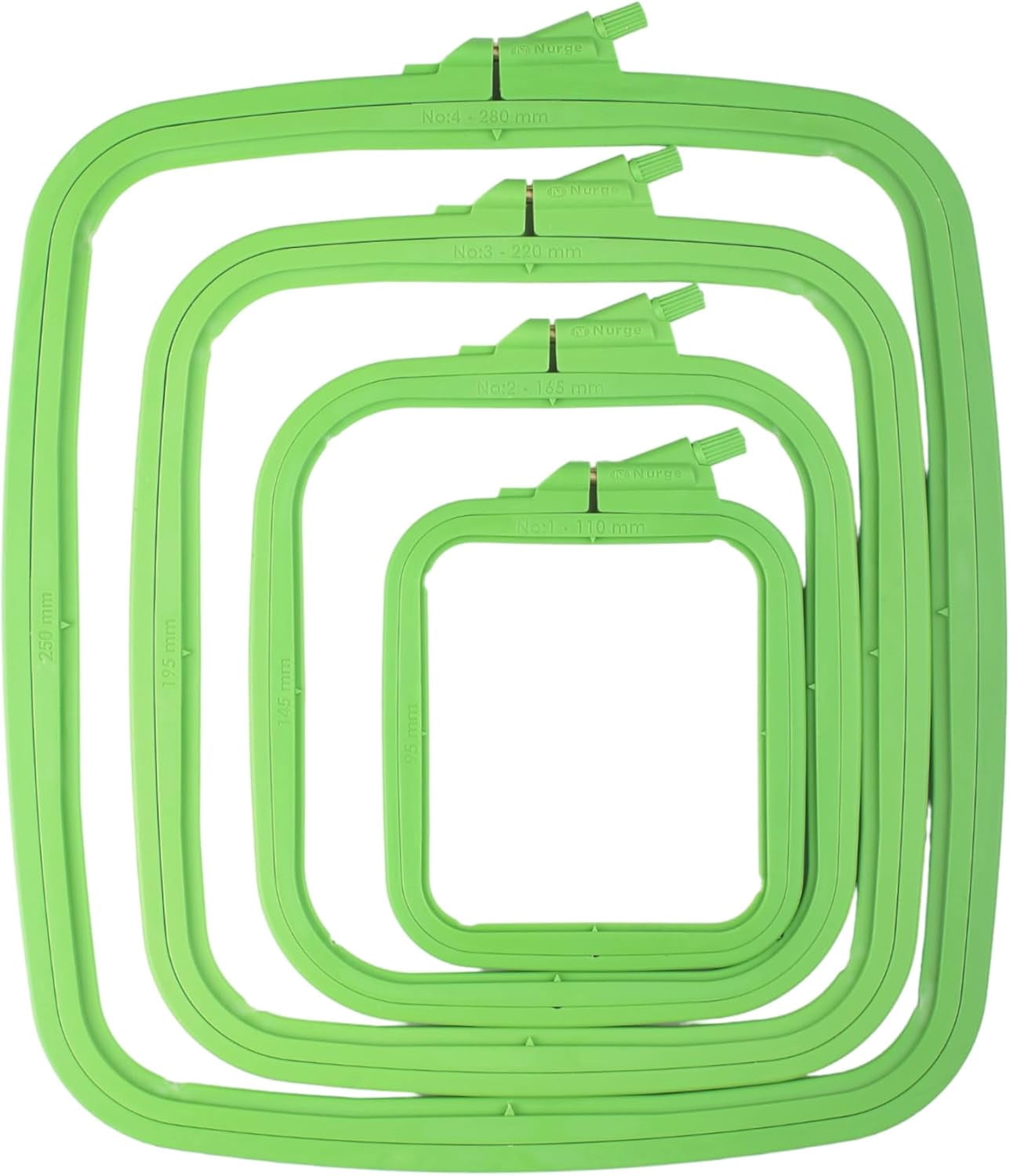 Nurge 4-Piece Square Cross Stitch Hoop Set, ABS Plastic, Multi-Size, Green