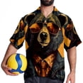 thumbnail image 4 of Vintage Bear Men's Short Sleeve Poplin Button Down Hawaiian Printed Summer Beach Shirt, Unisex, 4 of 6