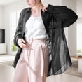 thumbnail image 2 of VNKIDY Womens Solid Color Sheer Long Sleeve Button Down Shirt With Turn Down Collar Loose Fit For Summer Beach Cover Up Casual Daily Wear Black One Size, 2 of 6