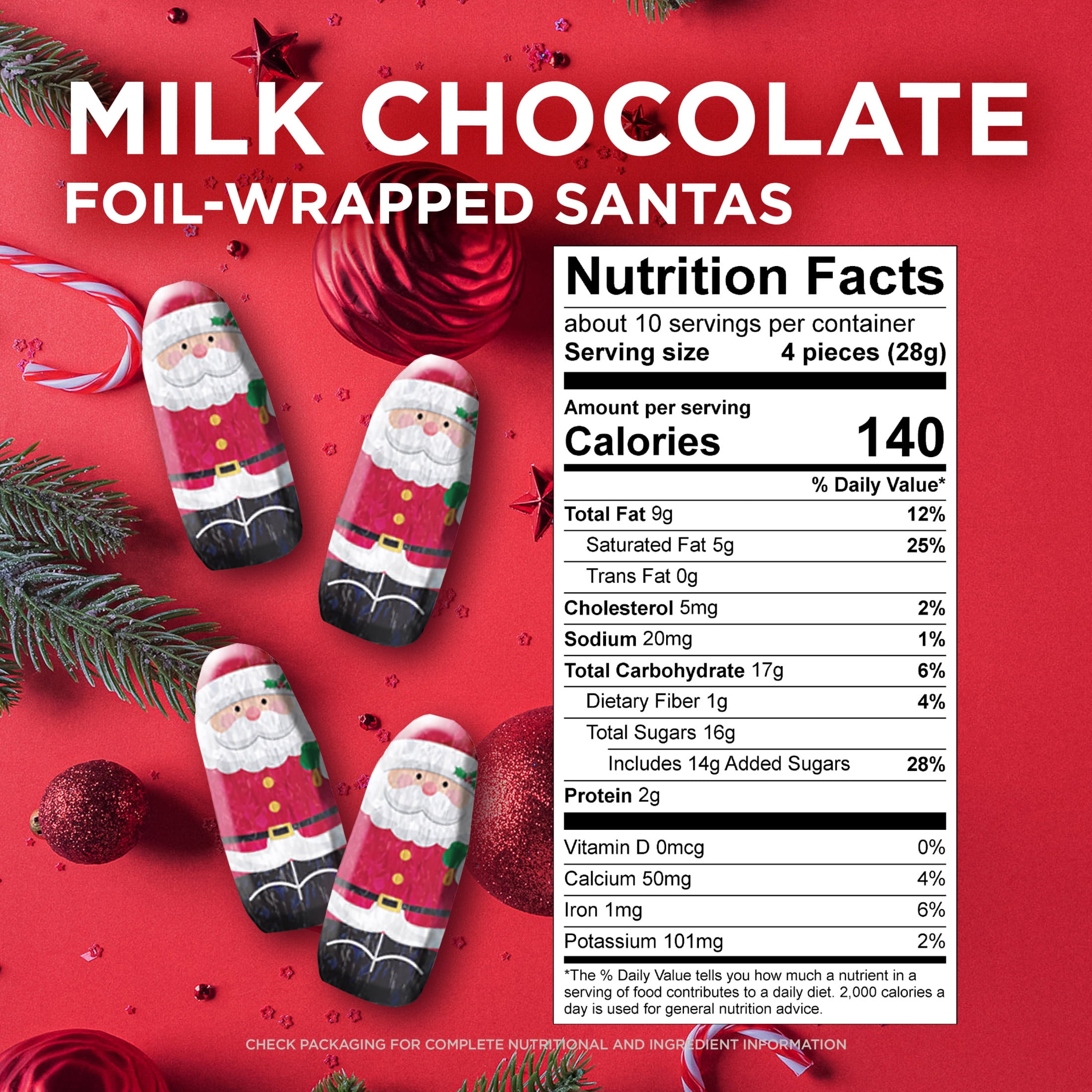 (2 pack) RUSSELL STOVER Christmas Foil-Wrapped Santas in Solid Mik Chocolate Gift Bag, 10 oz. (≈ 40 pieces)