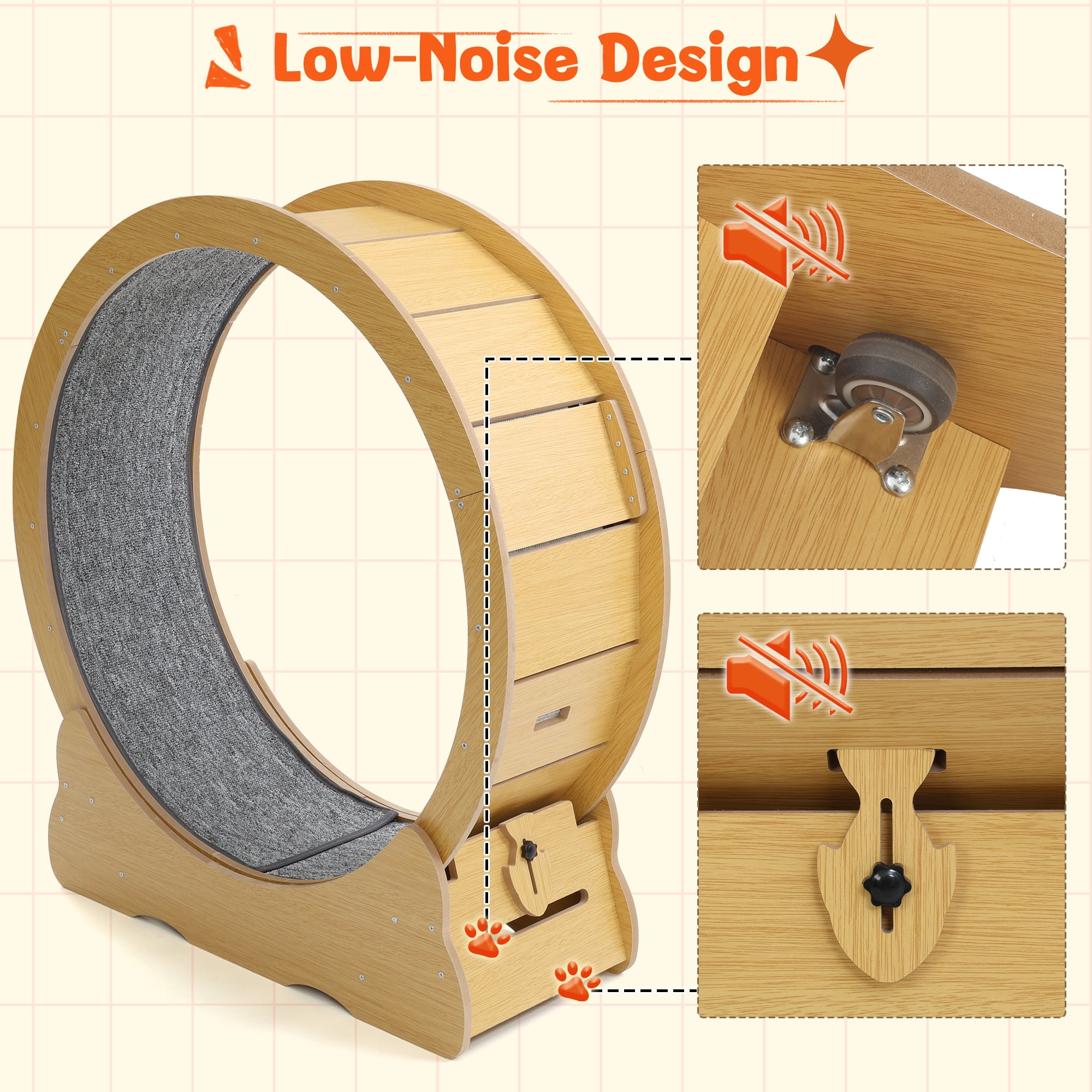 YODOLLA 31.5” Cat Treadmill Cat Exercise Wheel with Nonslip Carpet  Cat Teaser for Indoor Cats,Natural
