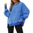 thumbnail image 1 of Sudadera oversize de punto waffle azul para mujer Fisoew, 1 of 6
