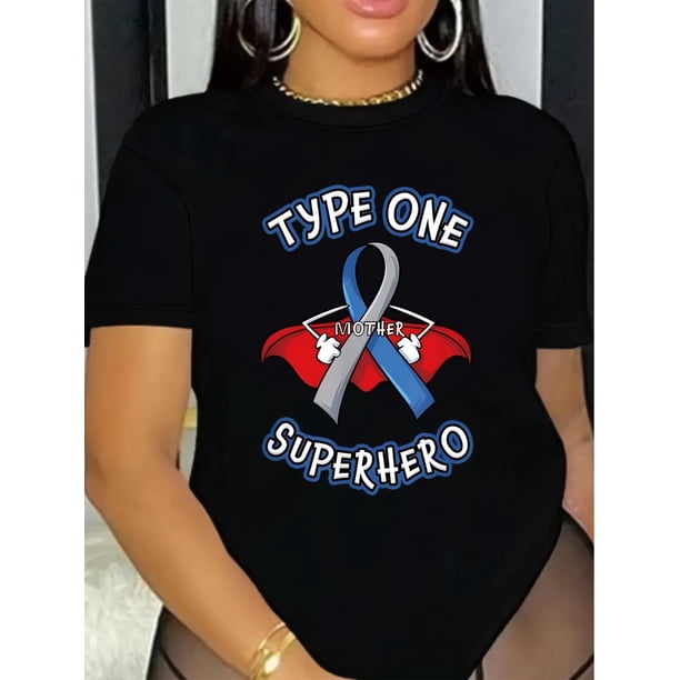 Playera Deportiva Manga Corta Mujer Dry-Fit"Mother is a Superhero" Printed Crew Neck T-Shirt - Casual Short-Sleeved Round Neck, Polyester, Machine Washable, Women's All-Season Top, Four Seasons, Clo