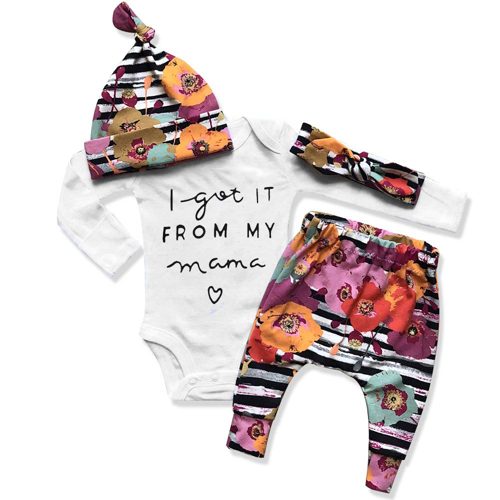 BULLPIANO Infant Baby Girl MAMA Romper Pants Headband Hat Clothes