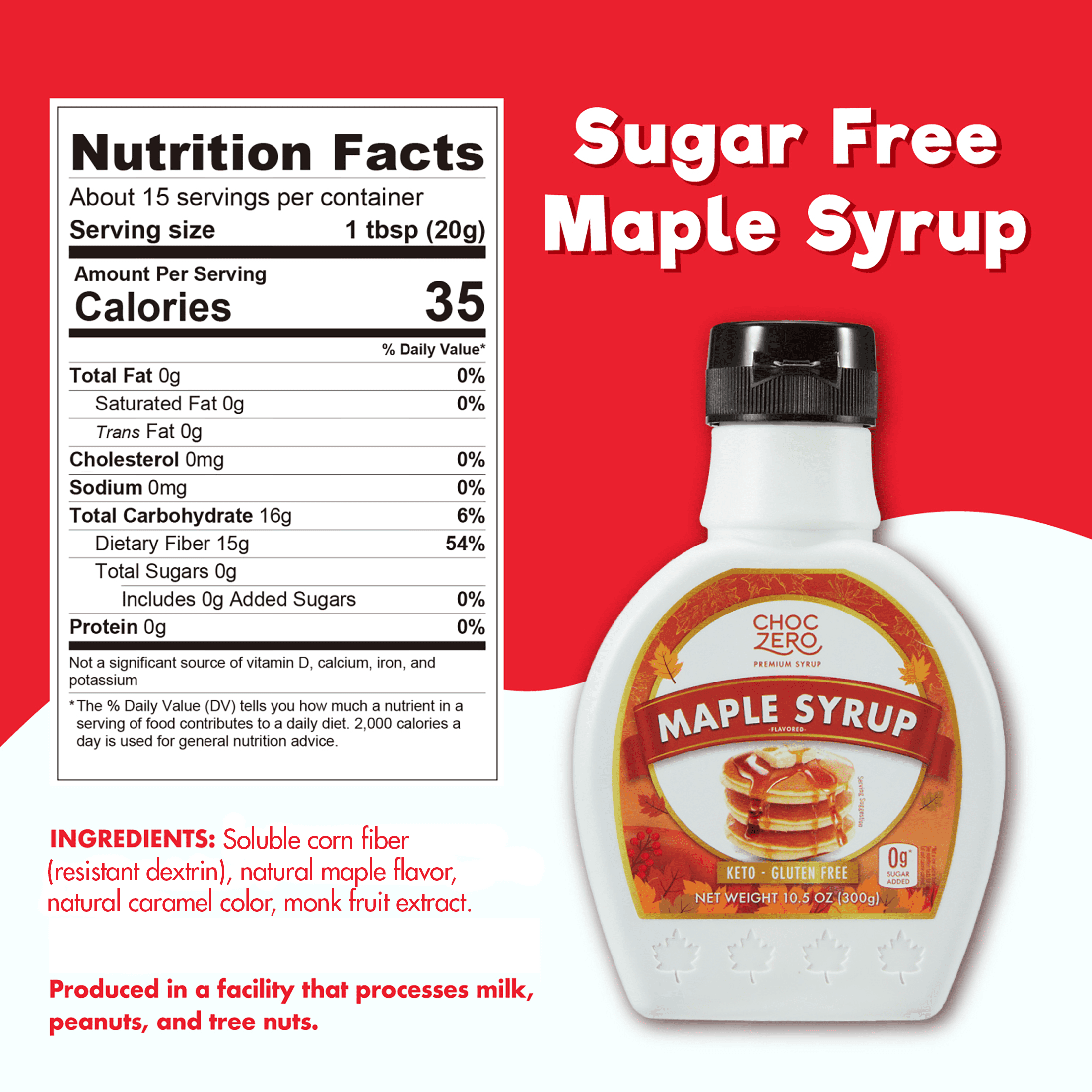 ChocZero Maple Syrup, Sugar Free, Keto Friendly, Low Carb Pancake Syrup, 10.5oz Squeeze Bottle