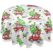 SKYSONIC 60" Christmas Tree Candy Round Tablecloth Red Car Table Cloth Cover Mat Washable Polyester Table Covers Dining Decorative Holiday Home Picnic Party Wedding
