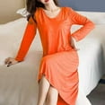 thumbnail image 3 of Timegard House Dresses for Women with Pockets Long Sleeve Round Neck Solid Color Comfy Sleep Wear Dress, 3 of 3