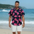 thumbnail image 5 of Mens Hawaiian Shirts Short Sleeve Summer Beach Aloha Shirt Floral Casual Button Down Shirt Hot Pink, 5 of 7